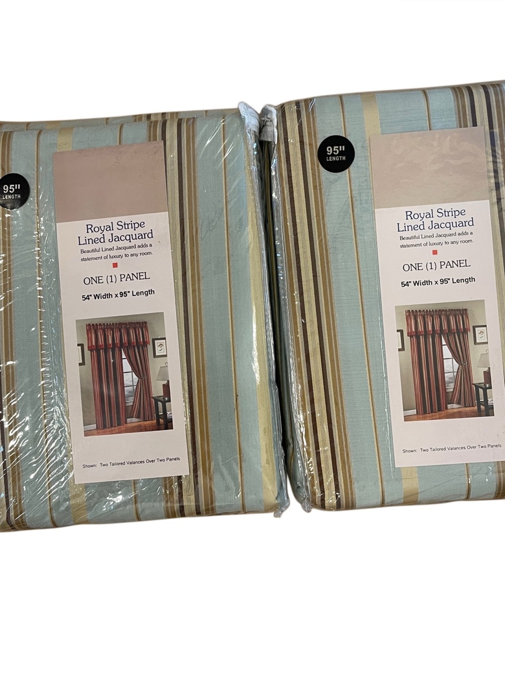 NWT 2 Royal Stripe Lined Jacquard Curtain Panel Rod Pocket Light Filtering 54x95